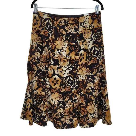 Vintage 90's Jones Wear Skirt Midi Trumpet Ruffle Abstract Burnt Floral Brown 8 - Picture 3 of 9